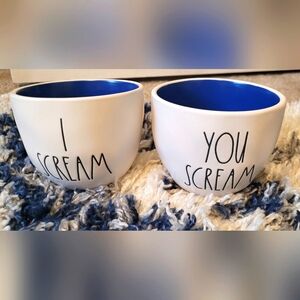 Rae Dunn Ice Cream Bowls Blue Inside "I Scream" "You Scream"